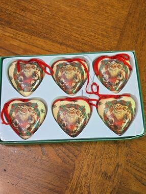 Vintage Heart Santa Holiday Ornaments - Set Of 6